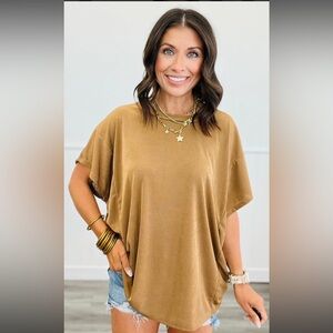 Sew In Love Tan Ribbed Top